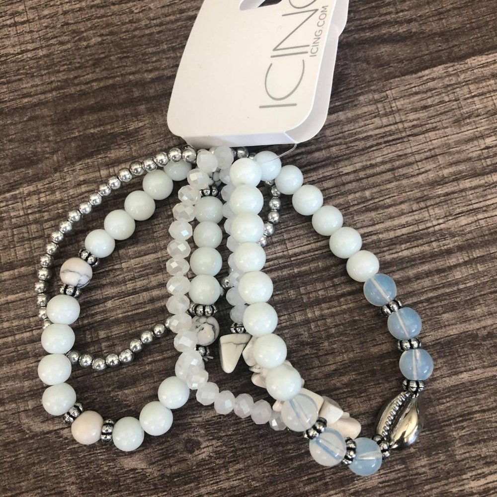 White Beaded Bracelet Set